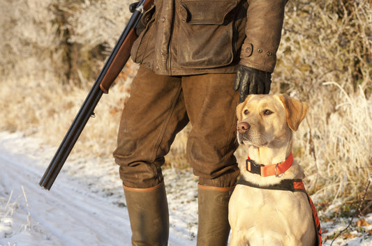 Hunter standing next to dog