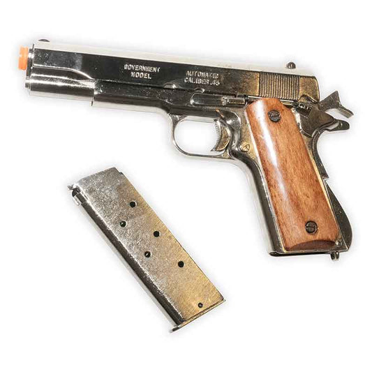 Non-Firing - 1911 Replica | Removable Magazine | Nickel Finish with Wood Grips