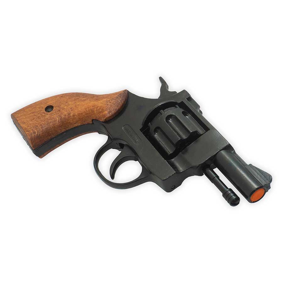Olympic 6 Blank Firing Revolver | Top-Firing .22 Caliber | Blued Finish Wooden Grips