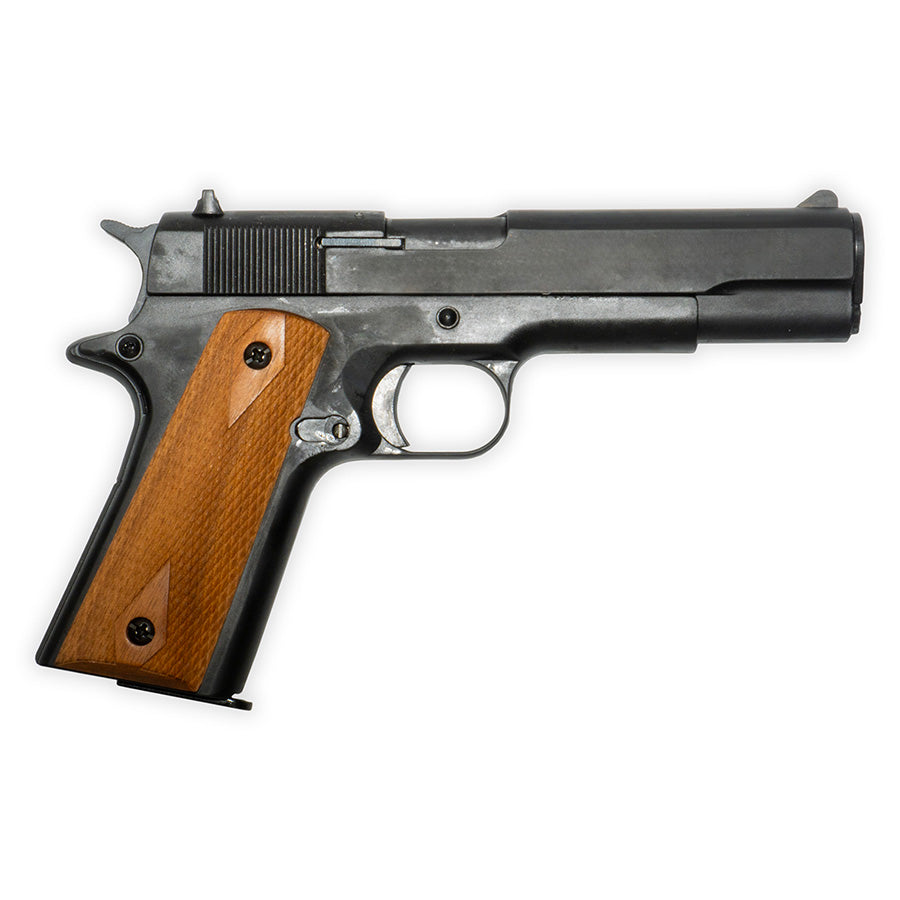 Réplica del calibre .45 Gov't M1911 sin disparo | Kimar | Cargador extraíble | Acabado pavonado con cachas de madera rayadas