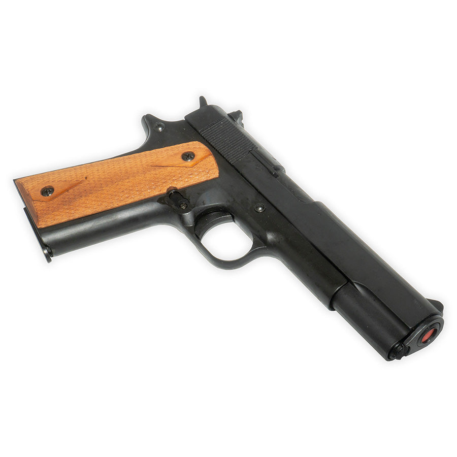 Réplica del calibre .45 Gov't M1911 sin disparo | Kimar | Cargador extraíble | Acabado pavonado con cachas de madera rayadas