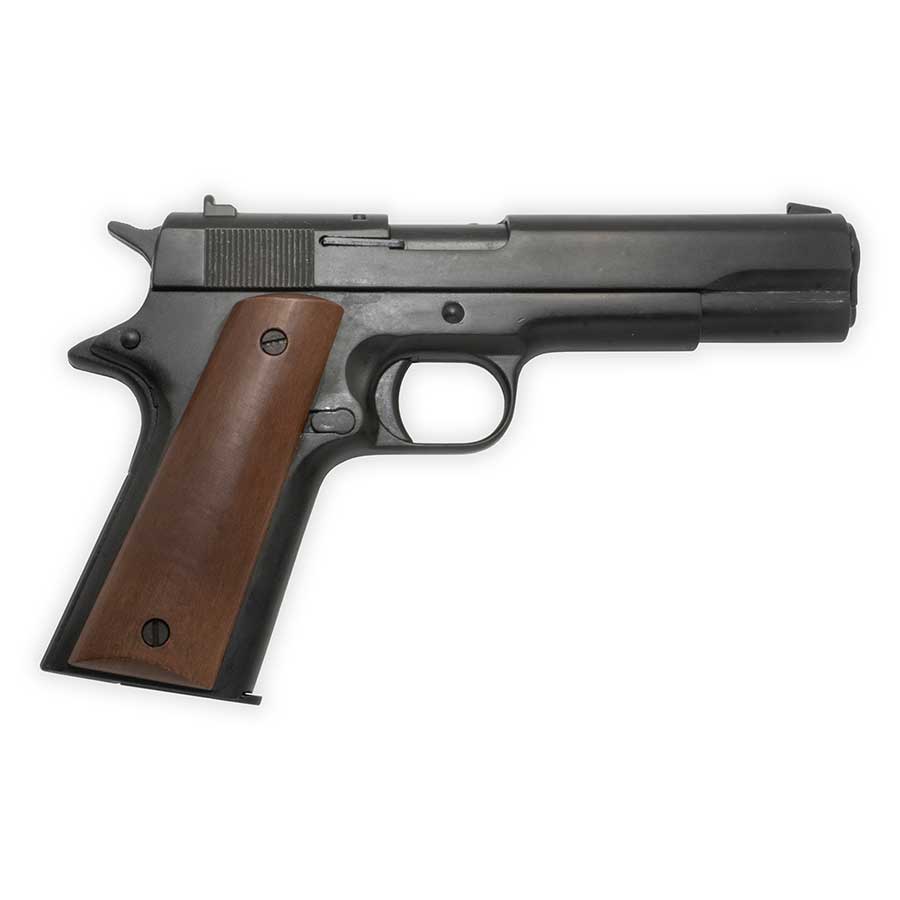 Bruni 1911 Blank-Firing Pistol | Semi-Auto Top-Firing 8mm PAK | Blued Finish with Dark Wood Grips