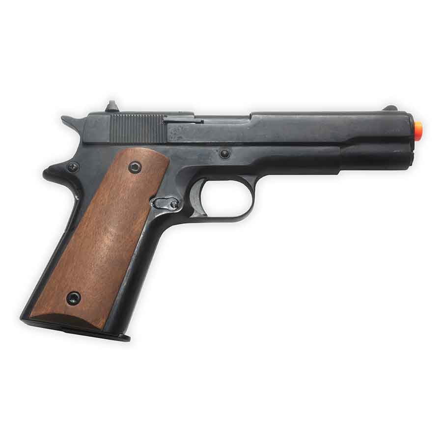 Kimar 1911 Blank-Firing Pistol | Semi-Auto Front-Firing 9mm PAK | Blued Finish with Wood Grips