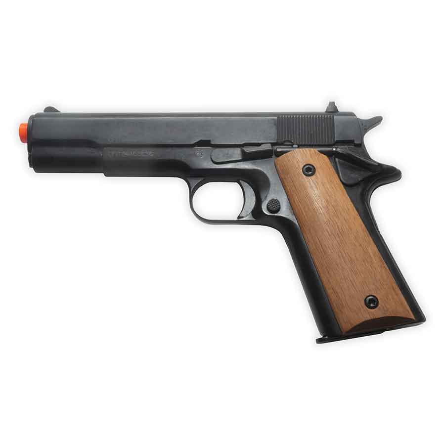 Kimar 1911 Blank-Firing Pistol | Semi-Auto Front-Firing 9mm PAK | Blued Finish with Wood Grips