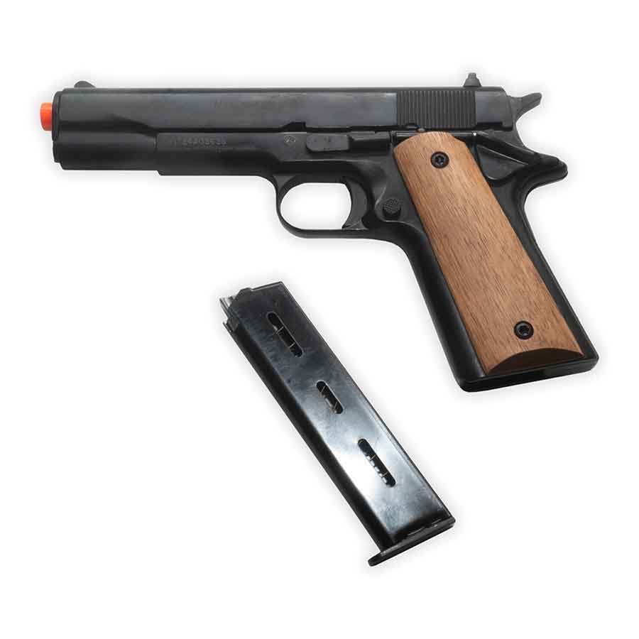Kimar 1911 Blank-Firing Pistol | Semi-Auto Front-Firing 9mm PAK | Blued Finish with Wood Grips