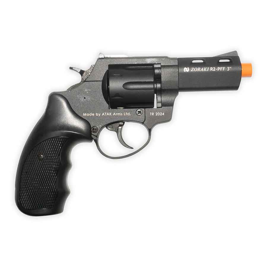 Revólver de fogueo ZORAKI R2 con cañón de 3" | Calibre .380, PAK de 9 mm y disparo frontal | Acabado negro