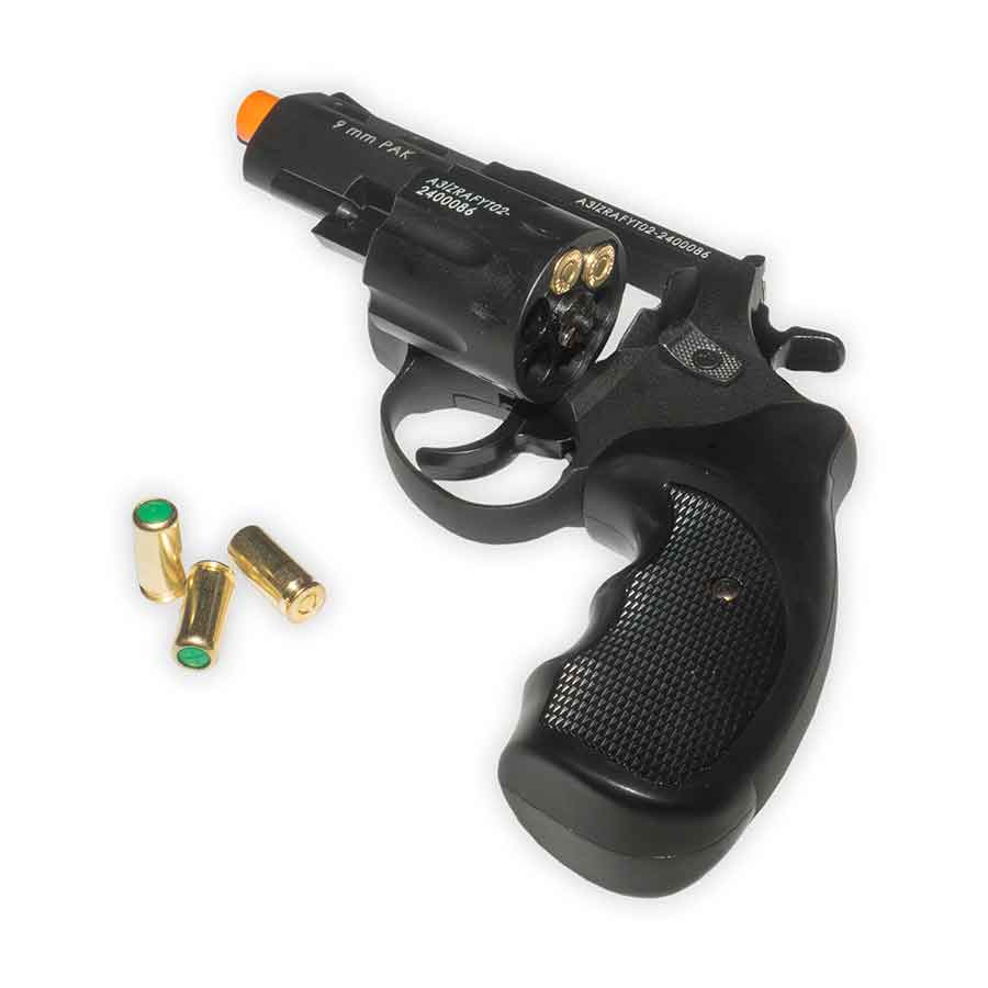 Revólver de fogueo ZORAKI R2 con cañón de 3" | Calibre .380, PAK de 9 mm y disparo frontal | Acabado negro