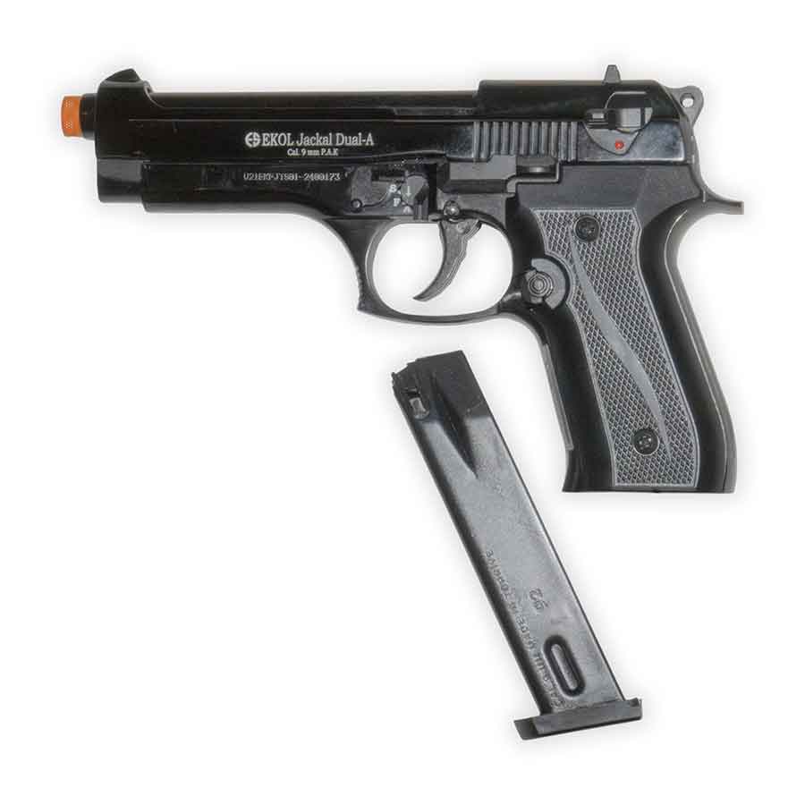 Jackal Dual Blank-Firing Pistol | Full-Auto Front-Firing 9mm PAK | Blued Finish