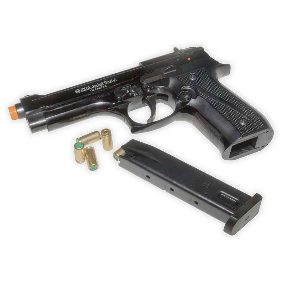 Jackal Dual Blank-Firing Pistol | Full-Auto Front-Firing 9mm PAK | Blued Finish