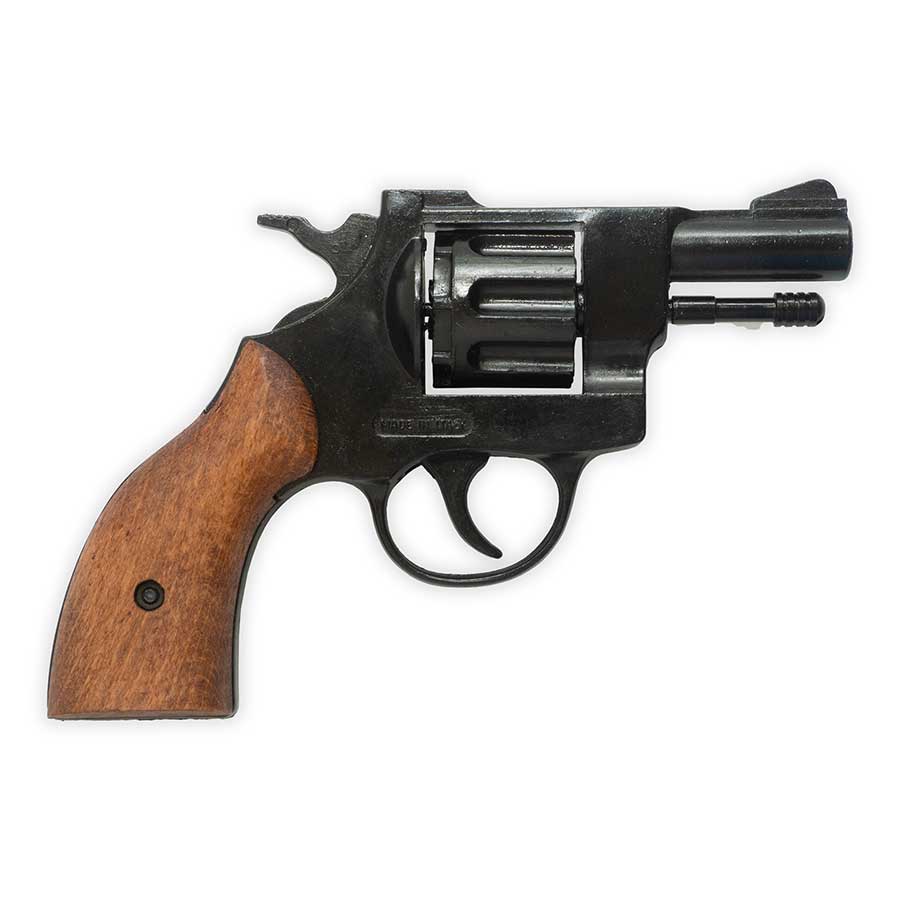 Olympic 6 Blank Firing Revolver | Top-Firing .22 Caliber | Blued Finish Wooden Grips
