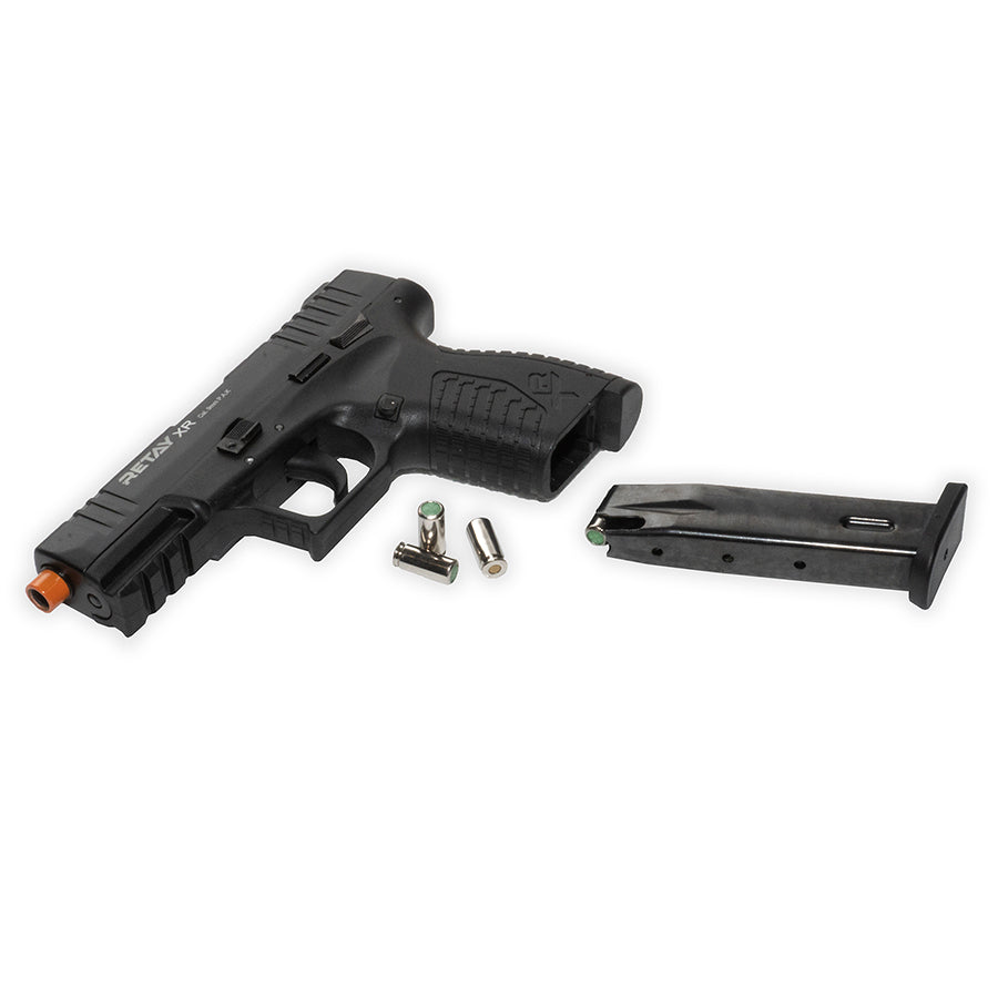 9mm PAK Brass Blank Ammunition Full Load next to blank firing gun