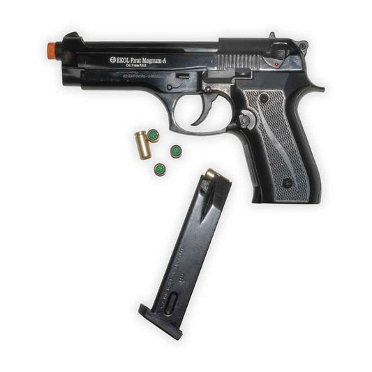 Pistola de fogueo Firat Magnum 92 | PAK semiautomático de disparo frontal de 9 mm | Acabado pavonado