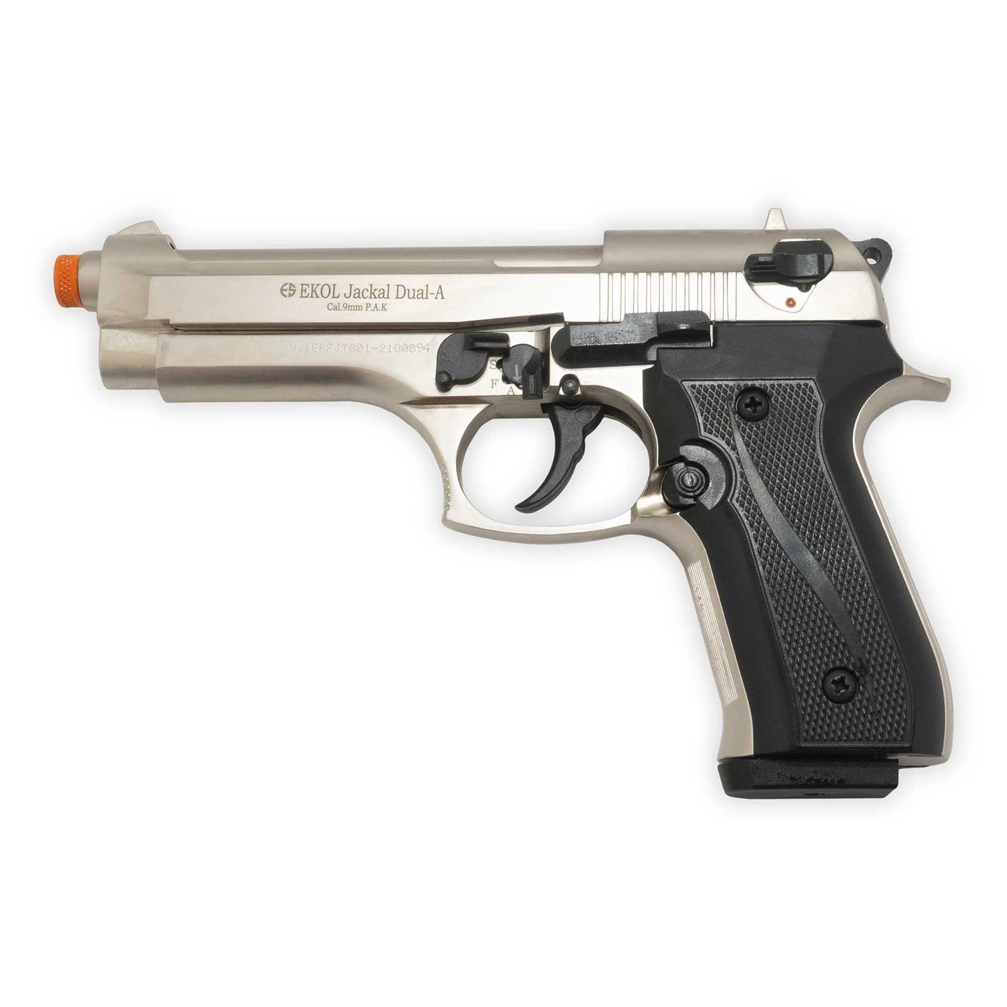 Jackal Dual Blank-Firing Pistol | Full Auto Front-Firing 9mm PAK | Satin Finish