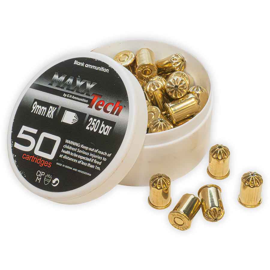 Munición de fogueo de latón calibre .380 (9 mm RK) Carga de fábrica | 50 cartuchos