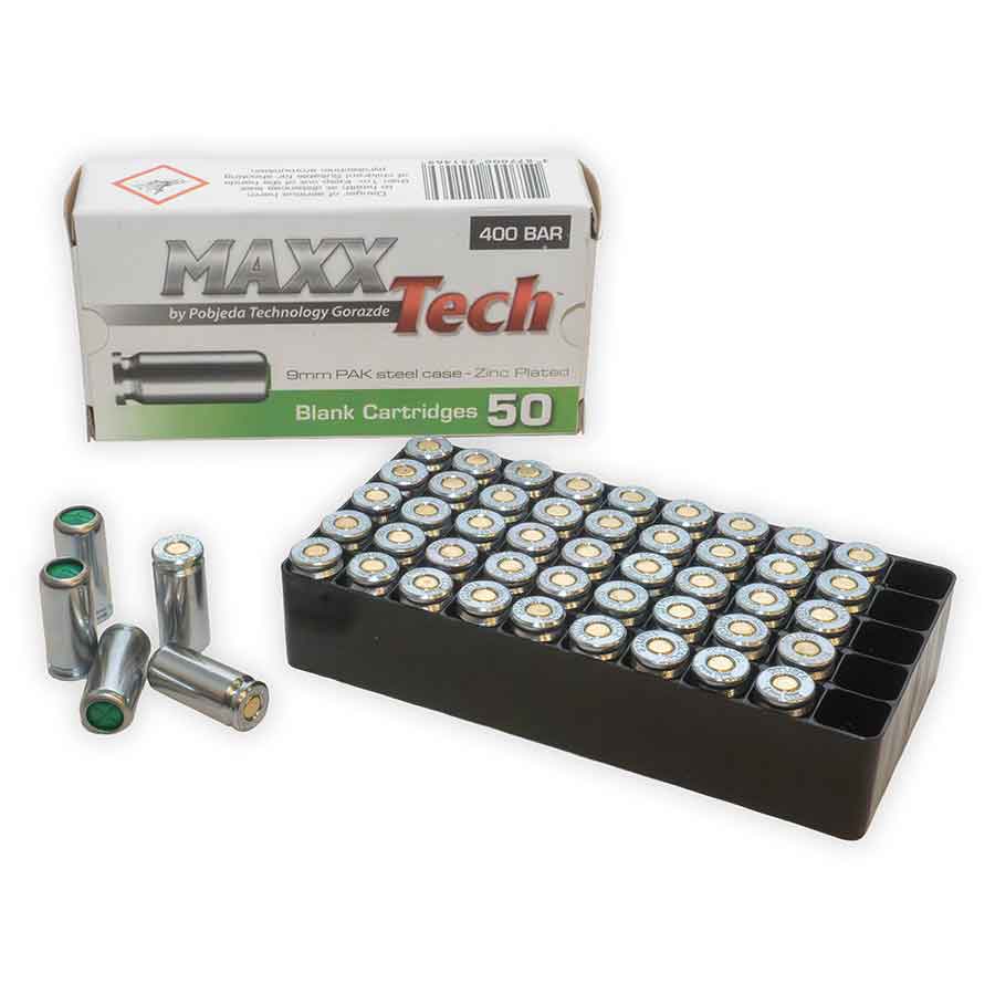9mm PAK Blank Ammunition Full Load | 50 Rounds