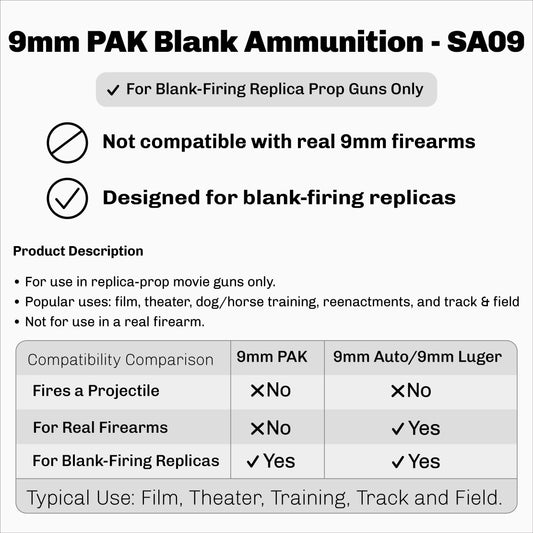 9mm PAK Blank Ammunition – 500 Rounds (10 Pack)
