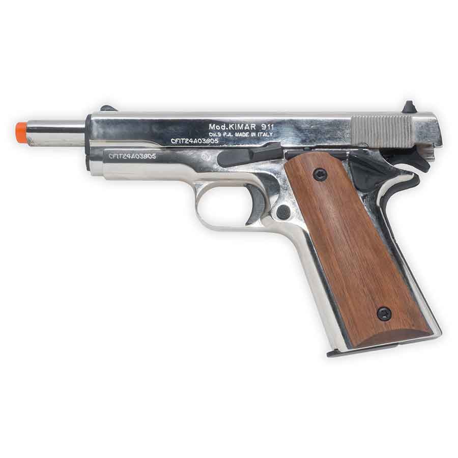 Kimar 1911 Blank-Firing Pistol | Semi-Auto Front-Firing 9mm PAK | Chrome Finish