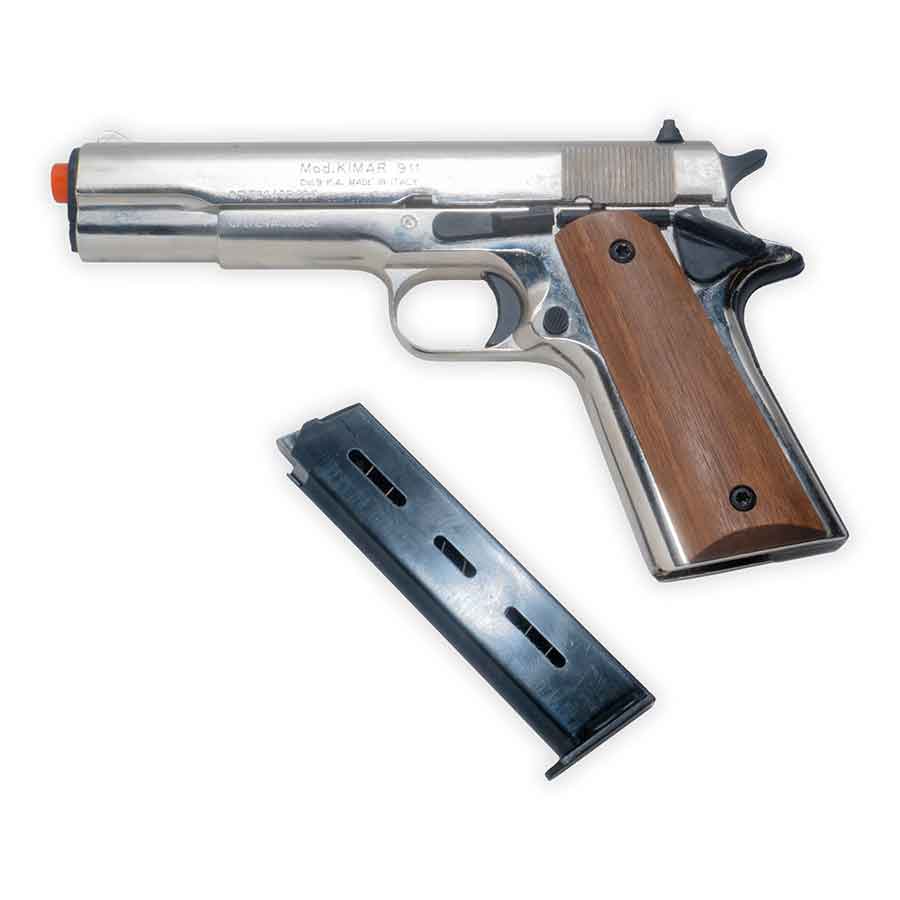 Kimar 1911 Blank-Firing Pistol | Semi-Auto Front-Firing 9mm PAK | Chrome Finish