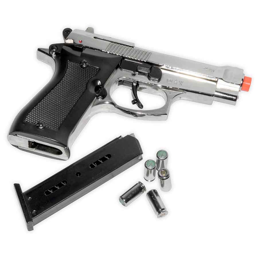 Kimar Model 85 Blank-Firing Semi-Auto Pistol | Front Fire 9mm PAK | Chrome Finish