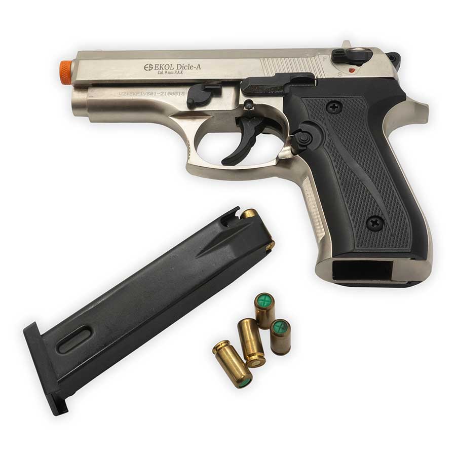 Ekol Dicle 8000 Blank-Firing Pistol | Semi-Auto Front-Firing 9mm PAK | Nickel Finish