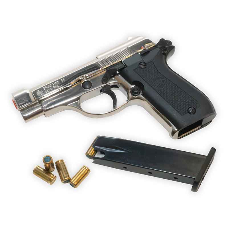 Bruni Model 84 Blank-Firing Pistol | Semi-Auto 9mm PAK | Nickel Finish