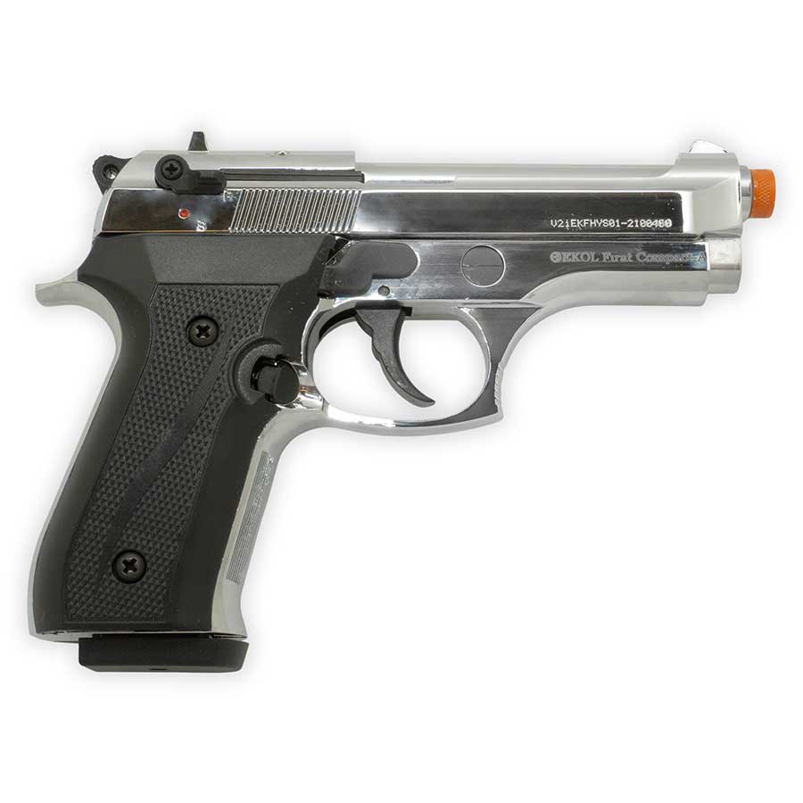 Firat Compact 92 Blank-Firing Pistol | Semi-Auto Front-Firing 9mm PAK | Nickel Finish