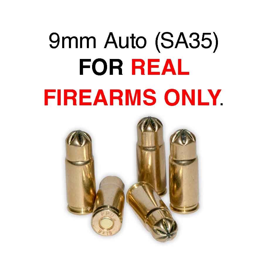 9mm Auto Brass Blank Ammunition (For use in Real Automatics